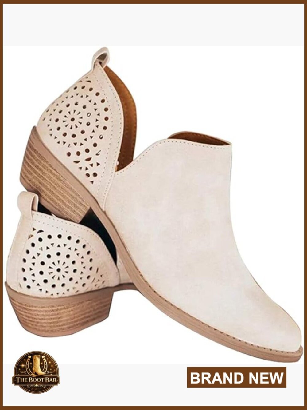 Women's Cut Out Slip On Low Heel Chunky Stacked Heel Western Booties